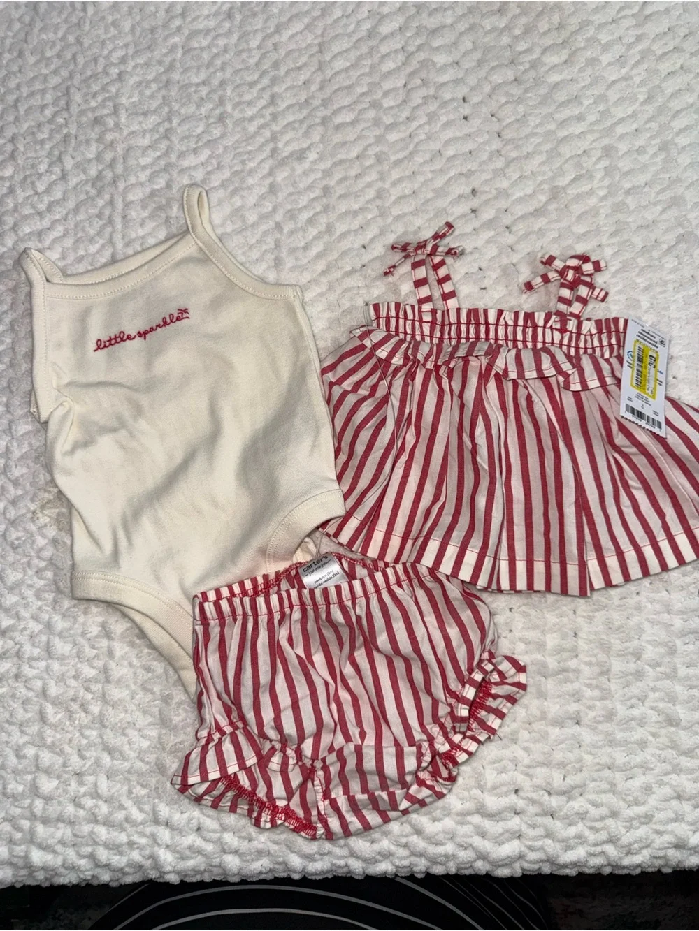 Carter's Cream Bodysuit with Red and White Striped Skirt & Bloomers